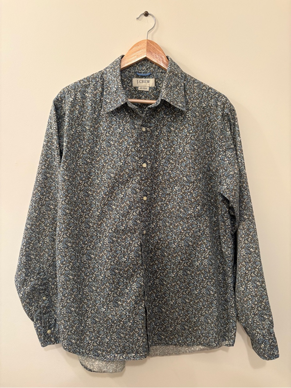 J. Crew Button-Down Shirt Size L Mini Floral 100% Cotton Medium Weight Soft
